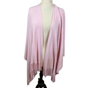 Worthington Sweater OS Pink Shawl Knit Feminine Tassel Poncho Neutral Soft Cozy